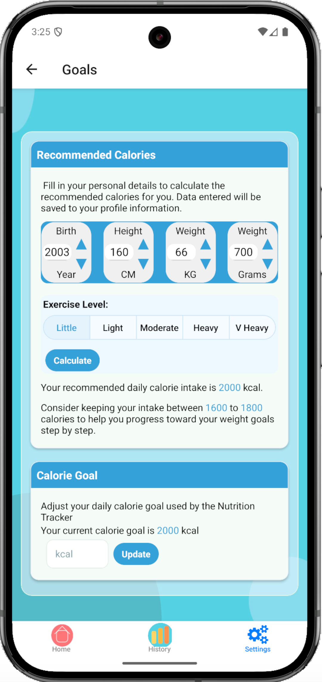 PCOS Buddy goal screen